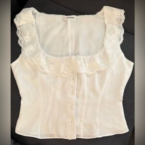 GUIZIO White Lace Trim Corset Top Small Satin Bustier Tank